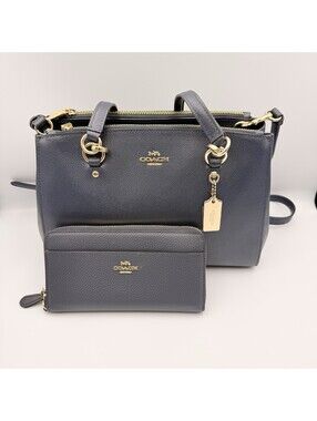 Coach Etta Carryall Women'sNavy Blue Pebbled Leather Shoulder Bag Handbag Wallet